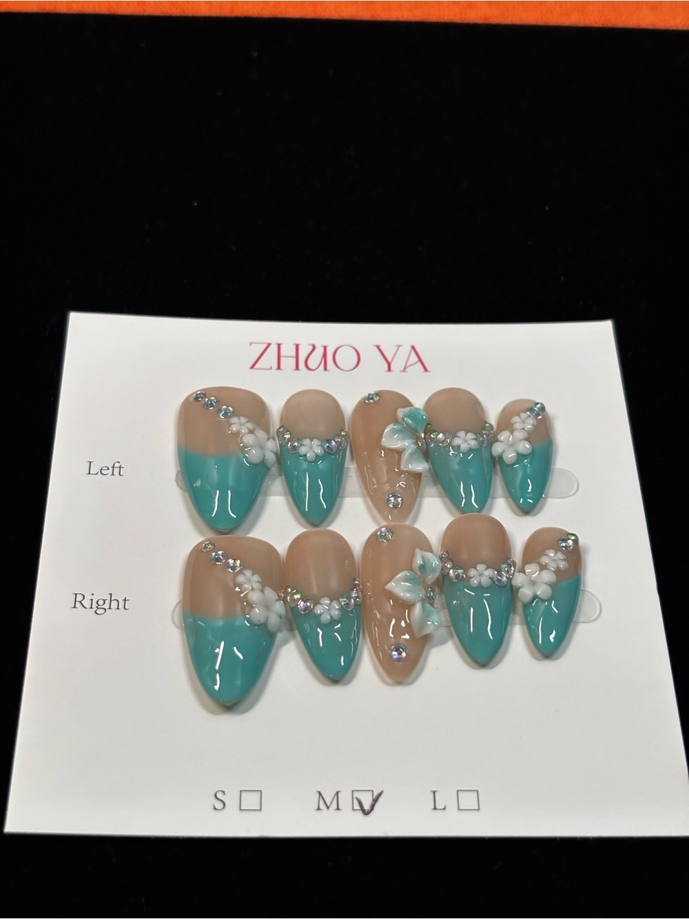 Teal and Nude Floral Press-On Nail Set